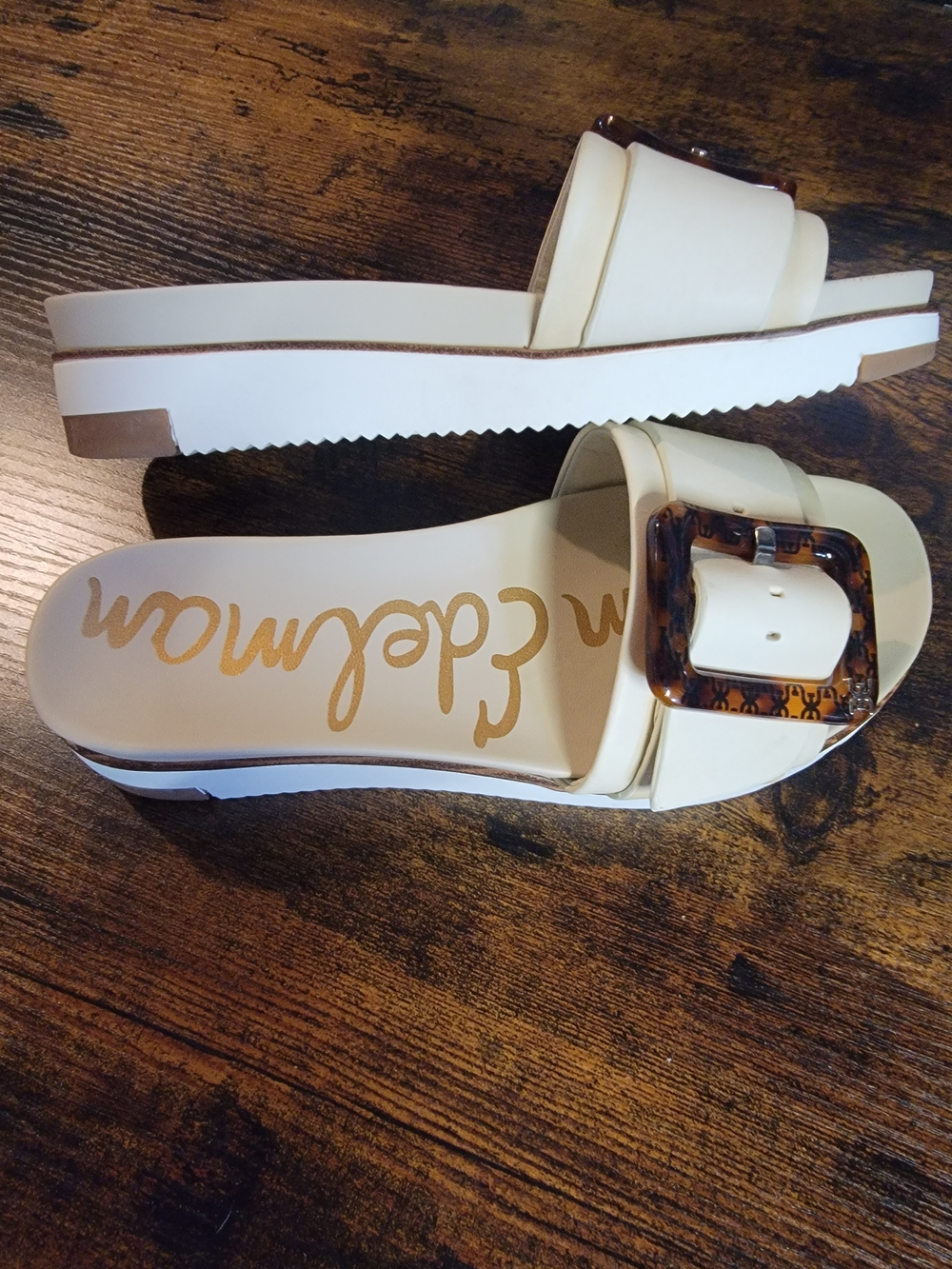 Sam Edelman Ariane Slide Sandals In Ivory with Tortoiseshell Buckle - Picture 6 of 10